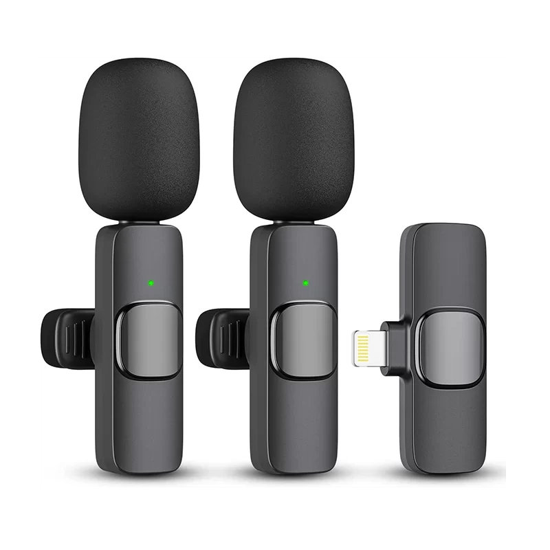 Wireless Microphone for iPhone Android, 2-Pack Lavalier Mic with Noise Cancelling, 20m Transmission, Plug & Play for YouTube Live Streaming Recording