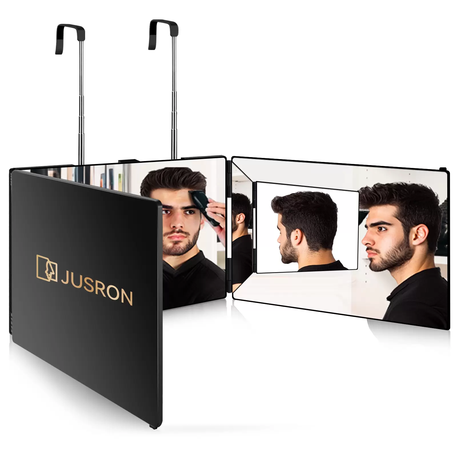 JUSRON 360 Viewing Angle Self Hair Cutting Mirror, Clear Anti-Fog HD Glass