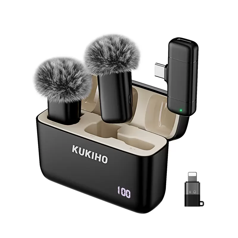 Wireless Lavalier Microphone for iPhone/Android, 2 Pack Noise Cancelling Lapel Mic with Lightning & USB-C Adapters, 40m Range Clip-On Omnidirectional Mic for Video Recording, TikTok, YouTube, Podcast